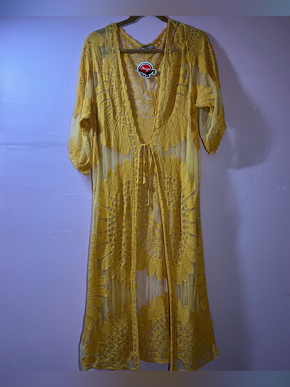 Dasayo Lace Kimono Cardigan Duster OS One Size Orange Embroidered Boho NWT